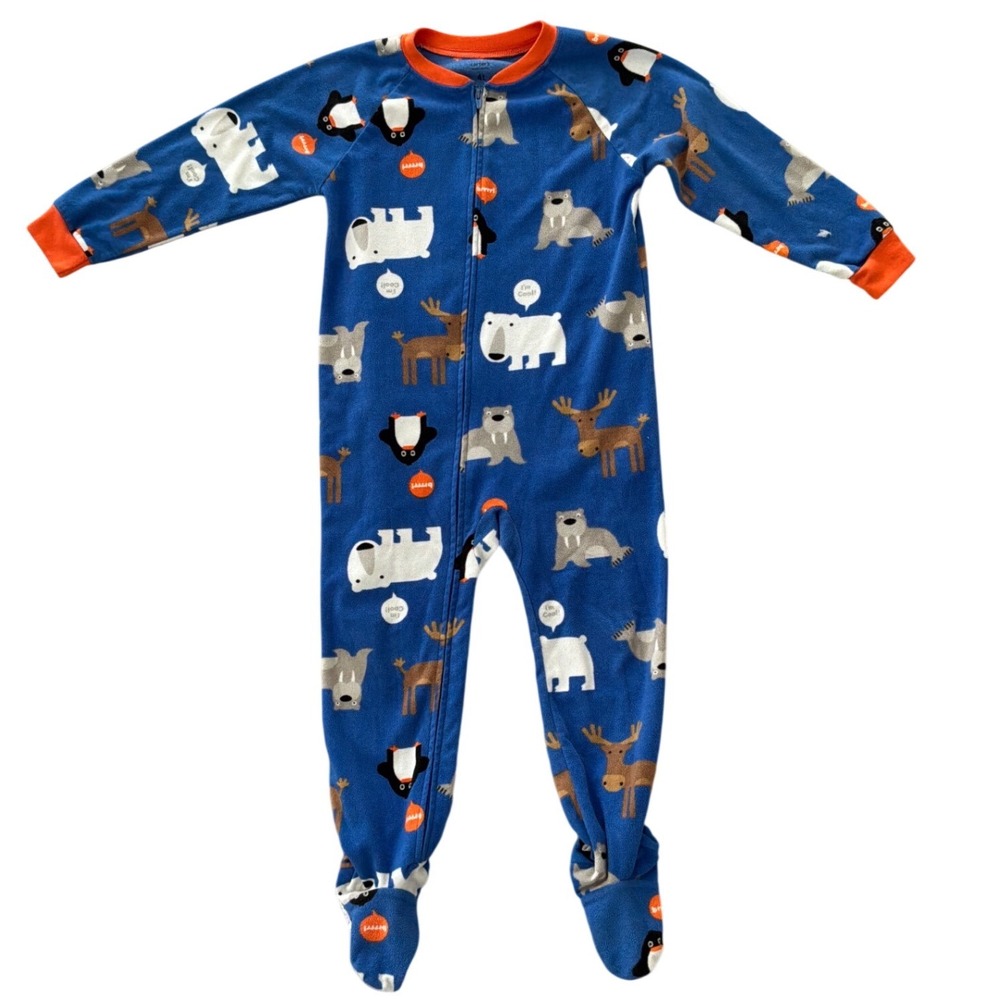 Cartersā Kids Blue Fleece Arctic Animal Footed Pajamas One Piece Sleeper 4T